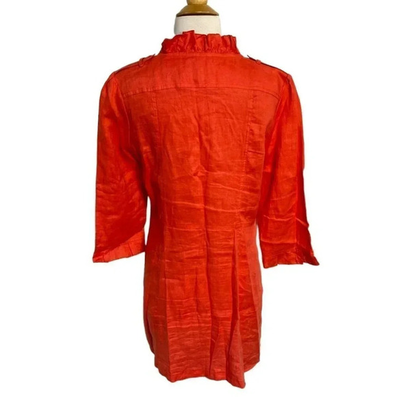 LUII M orange red linen button down light weight jacket or dress ruffles - Picture 4 of 6